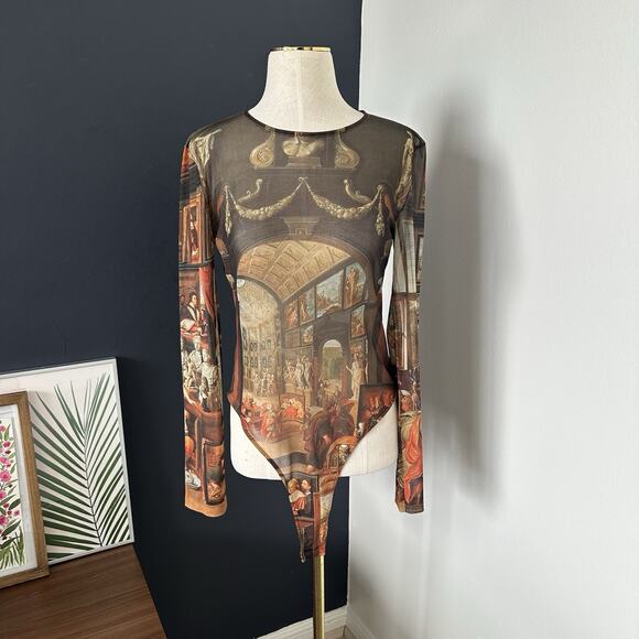 Zara Studio Of Apelles Willem Van Haecht Bodysuit Mesh Top Bloggers Favorite - Picture 6 of 11